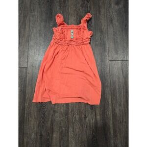 Matilda Jane Girls Coral Pink Ruffle Bodice Sleeveless Dress Teal Buttons Size 2